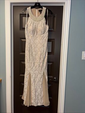 Cachet Pearl and Crystal Embellished Lace Dress - Ivory